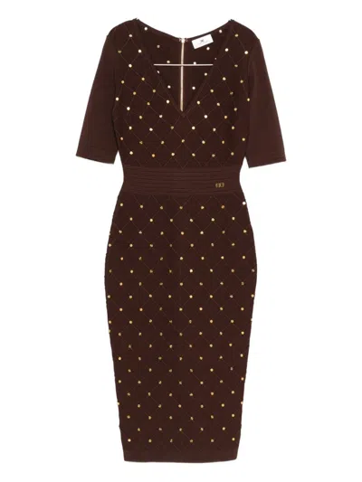 Elisabetta Franchi V-neck Embellished Dress In Brown