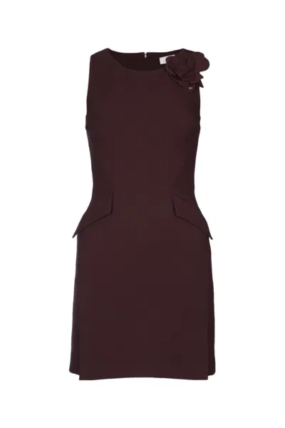 ELISABETTA FRANCHI BROWN FLOWER-DETAILING MINI DRESS