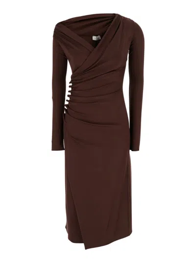 ELISABETTA FRANCHI BROWN JERSEY DRESS