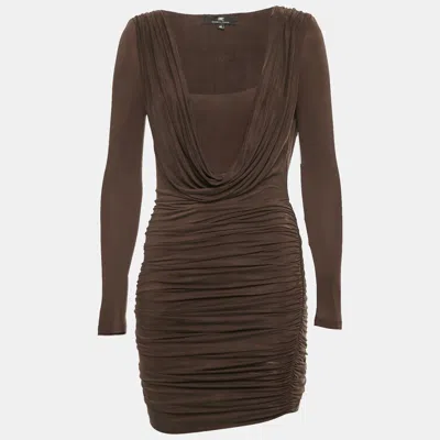 Pre-owned Elisabetta Franchi Brown Jersey Ruche Mini Dress S