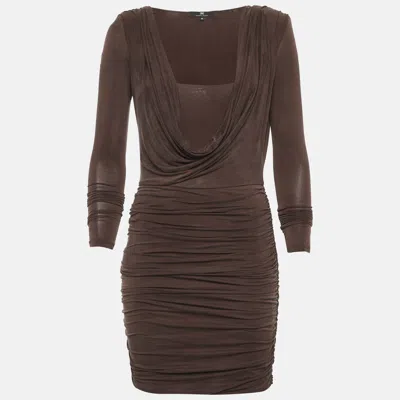 Pre-owned Elisabetta Franchi Brown Jersey Ruche Mini Dress S