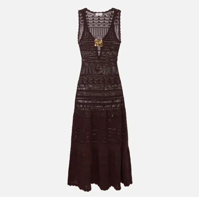 Elisabetta Franchi Brown Jewel-detail Openwork Maxi Dress