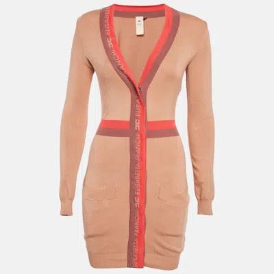 Elisabetta Franchi Brown Knit Contrast Detail Mini Dress