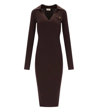 Elisabetta Franchi Brown Knit Midi Dress