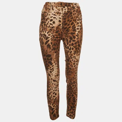 Pre-owned Elisabetta Franchi Brown Leopard Print Stretch Denim Jeans S/waist 26"