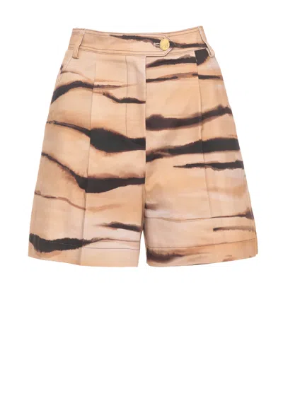 Elisabetta Franchi Brown Logo Button Pattern Shorts In Animal Print