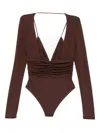 Elisabetta Franchi Brown Long-sleeve Top With Deep V-neckline In Brown