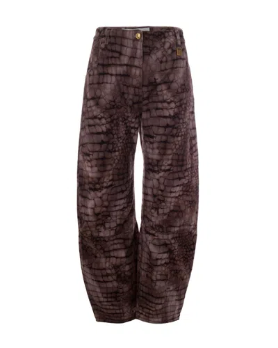 Elisabetta Franchi Brown Oversized High Rise Jeans In Multi