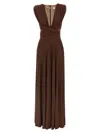 Elisabetta Franchi Celebrite V-neck Metallic Pleated Sleeveless Dress In Brown
