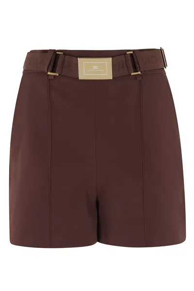 Elisabetta Franchi Brown Safari Camel Belted Polyamide Shorts
