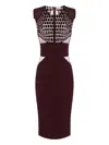 Elisabetta Franchi Fitted Midi Dress With Glossy Embellishments In Brown