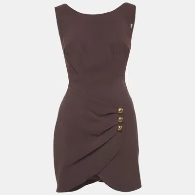 Pre-owned Elisabetta Franchi Brown Stretch Crepe Draped Merlot Mini Dress S