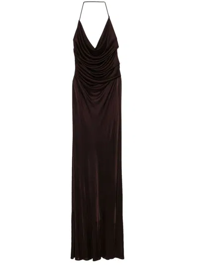 Elisabetta Franchi Brown Stretch Long Dress