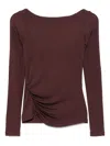 Elisabetta Franchi Brown T-shirt With Boat Neck Thin Straps In Brown