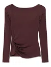 Elisabetta Franchi Brown T-shirt With Boat Neck Thin Straps