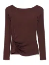 Elisabetta Franchi Brown T-shirt With Boat Neck Thin Straps In Brown