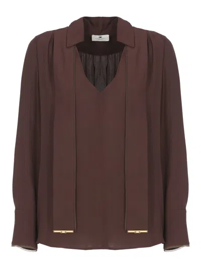 Elisabetta Franchi Brown Viscose V-neck Blouse