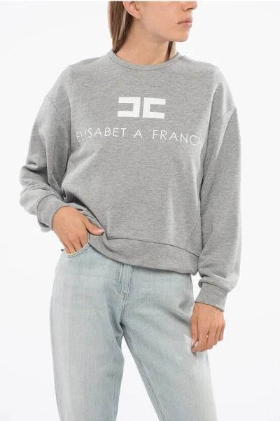 Elisabetta Franchi Brushed Cotton Crew Neck Sweatshirt With Printed Logo