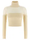 Elisabetta Franchi Brushed Insert Turtleneck Sweater Sweaters And Cardigans White In Brown