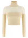 Elisabetta Franchi Brushed Insert Turtleneck Sweater Sweaters And Cardigans White In Neutral