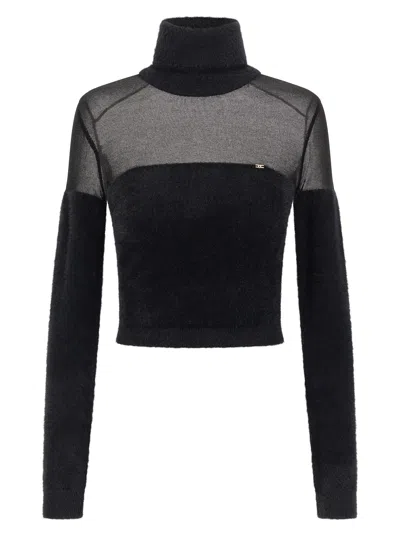 Elisabetta Franchi Brushed Insert Turtleneck Sweater Sweaters And Cardigans Black