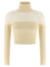 Elisabetta Franchi Brushed Insert Turtleneck Sweater Sweaters And Cardigans White In Neutral