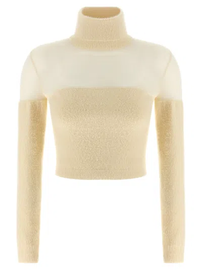 ELISABETTA FRANCHI BRUSHED INSERT TURTLENECK SWEATER SWEATERS AND CARDIGANS WHITE