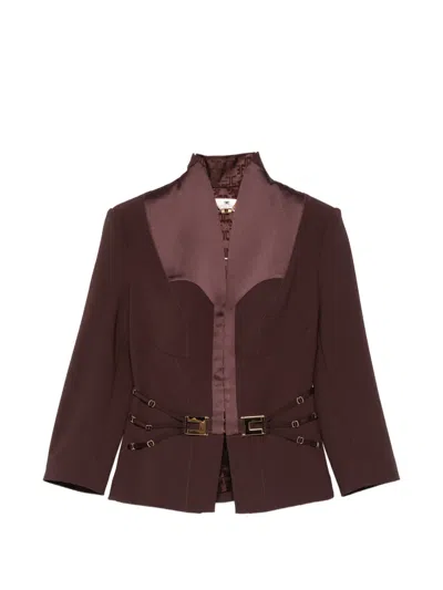 Elisabetta Franchi Buckle-detail Fitted Jacket In Brown