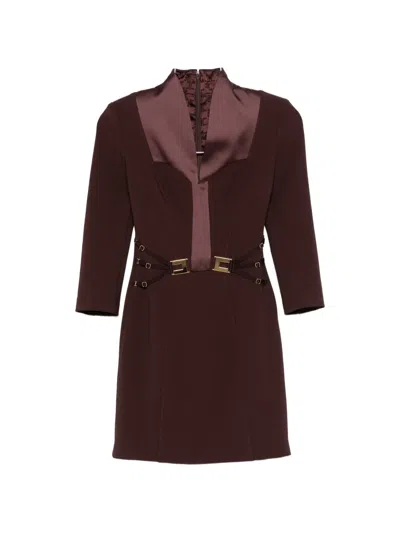 Elisabetta Franchi Logo Dress Elastic Bands Structured Shoulders In Burgundy