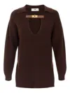 Elisabetta Franchi Knitwear Collared Design Long Sleeves Ribbed Texture V-neckline In Brown