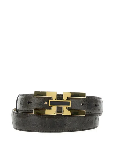 Elisabetta Franchi Brown Belt With Front Buckle Closure In Leather Woman In Black
