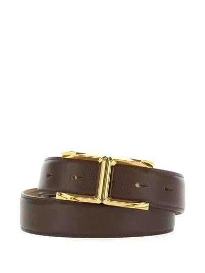 Elisabetta Franchi Brown Belt With Front Buckle Closure In Leather Woman