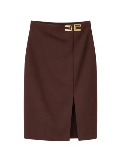 Elisabetta Franchi Buckle Slit Midi Skirt In Burgundy