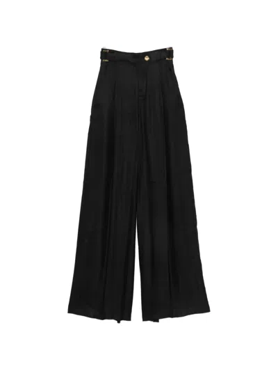 Elisabetta Franchi Buckle-detail Pleated Palazzo Pants In Black