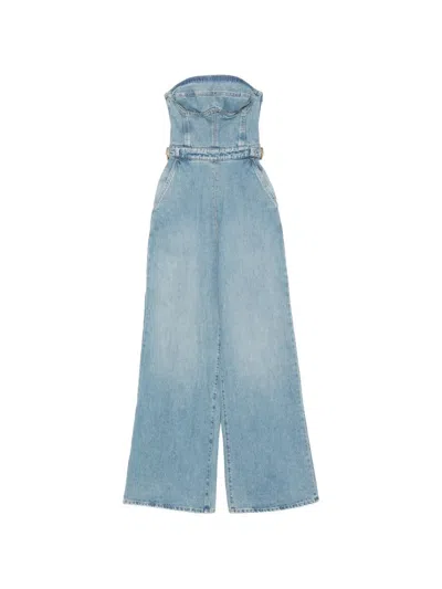 Elisabetta Franchi Buckle-detail Strapless Jumpsuit In Blue