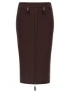 Elisabetta Franchi High-waisted Midi Skirt Zip Detailing In Burgundy