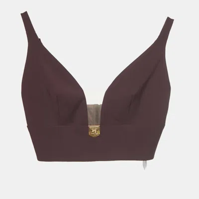 Pre-owned Elisabetta Franchi Burgundy Crepe Crop Top S