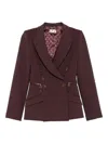 Elisabetta Franchi Double-breasted Burgundy Jacket With Structured Shoulders In Brown