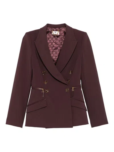 ELISABETTA FRANCHI BURGUNDY CREPE DOUBLE-BREASTED BLAZER ELISABETTA FRANCHI