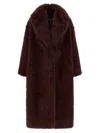 Elisabetta Franchi Long Shawl Collar Faux Fur Jacket In Burgundy