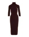 Elisabetta Franchi Midi Dress With High Neck And Side Slit Detail In Brown