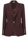 Elisabetta Franchi Burgundy Tailored Blazer With Gold Buttons And Peak Lapels In Purple