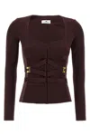 Elisabetta Franchi Bielastic Blazer With Sweetheart Neckline In Burgundy