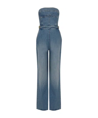Elisabetta Franchi Bustier Denim Jumpsuit In Blue