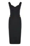 Elisabetta Franchi Fitted Midi Dress With Gold Accents In Black