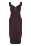 Elisabetta Franchi Structured Burgundy Midi Dress With Sweetheart Neckline In Brown