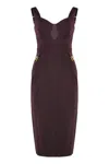 Elisabetta Franchi Structured Burgundy Midi Dress With Sweetheart Neckline In Brown