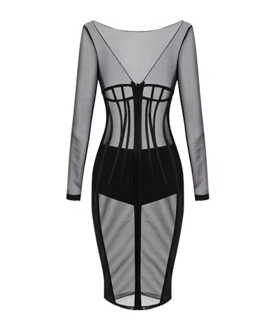 Elisabetta Franchi Bustier Dress In Tulle In Black