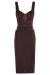Elisabetta Franchi Fitted Midi Dress With Sweetheart Neckline In Brown