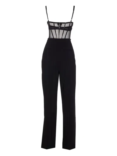 Elisabetta Franchi Bustier Mesh Jumpsuit In Black